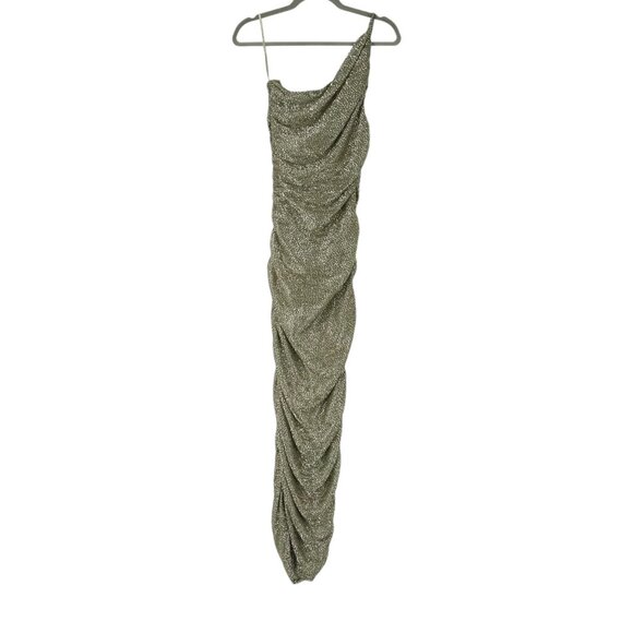 Sabina Musayev Melissa Green Metallic Ruched One Shoulder Maxi Dress - Picture 3 of 7